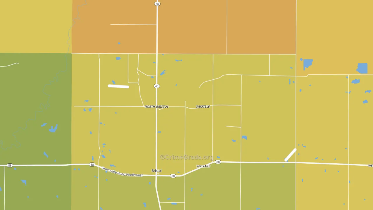 Oakfield, OH Map of Burglary Rates