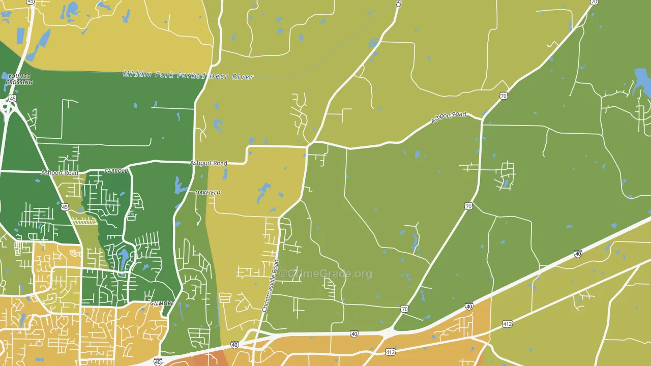 Oakfield, TN Map of Burglary Rates