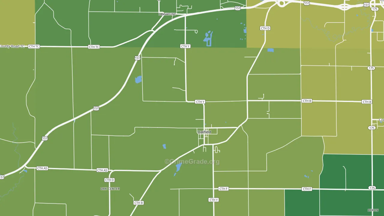 Oakfield, WI Map of Burglary Rates