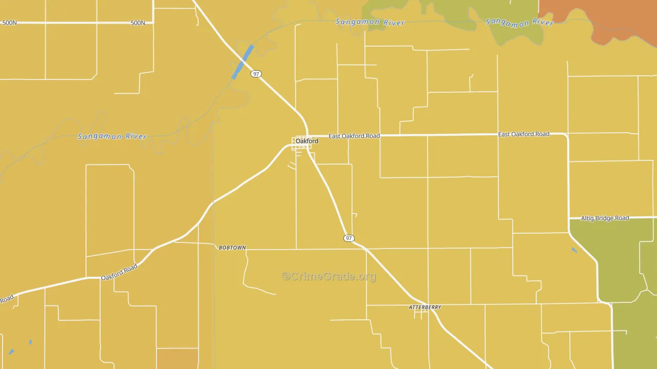 Oakford, IL Map of Burglary Rates