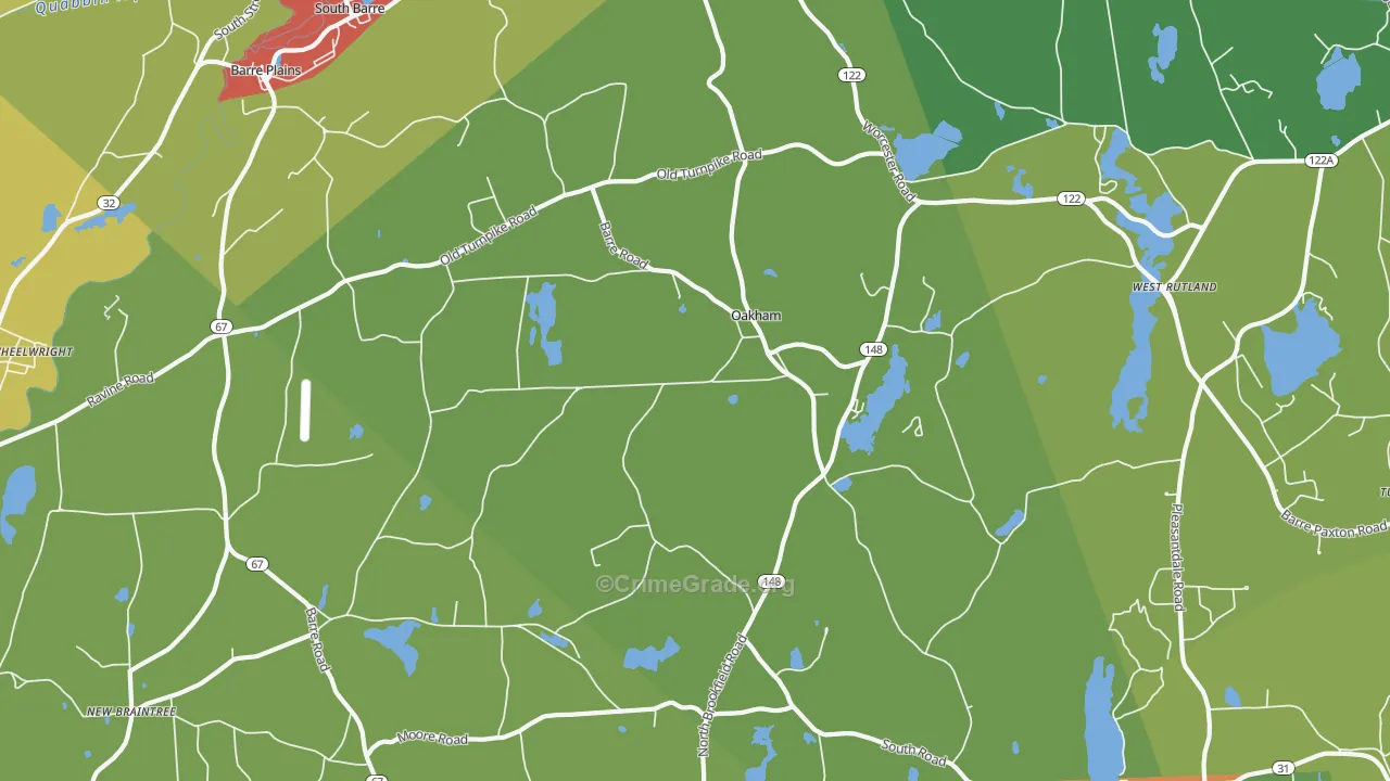 Oakham, MA Map of Burglary Rates