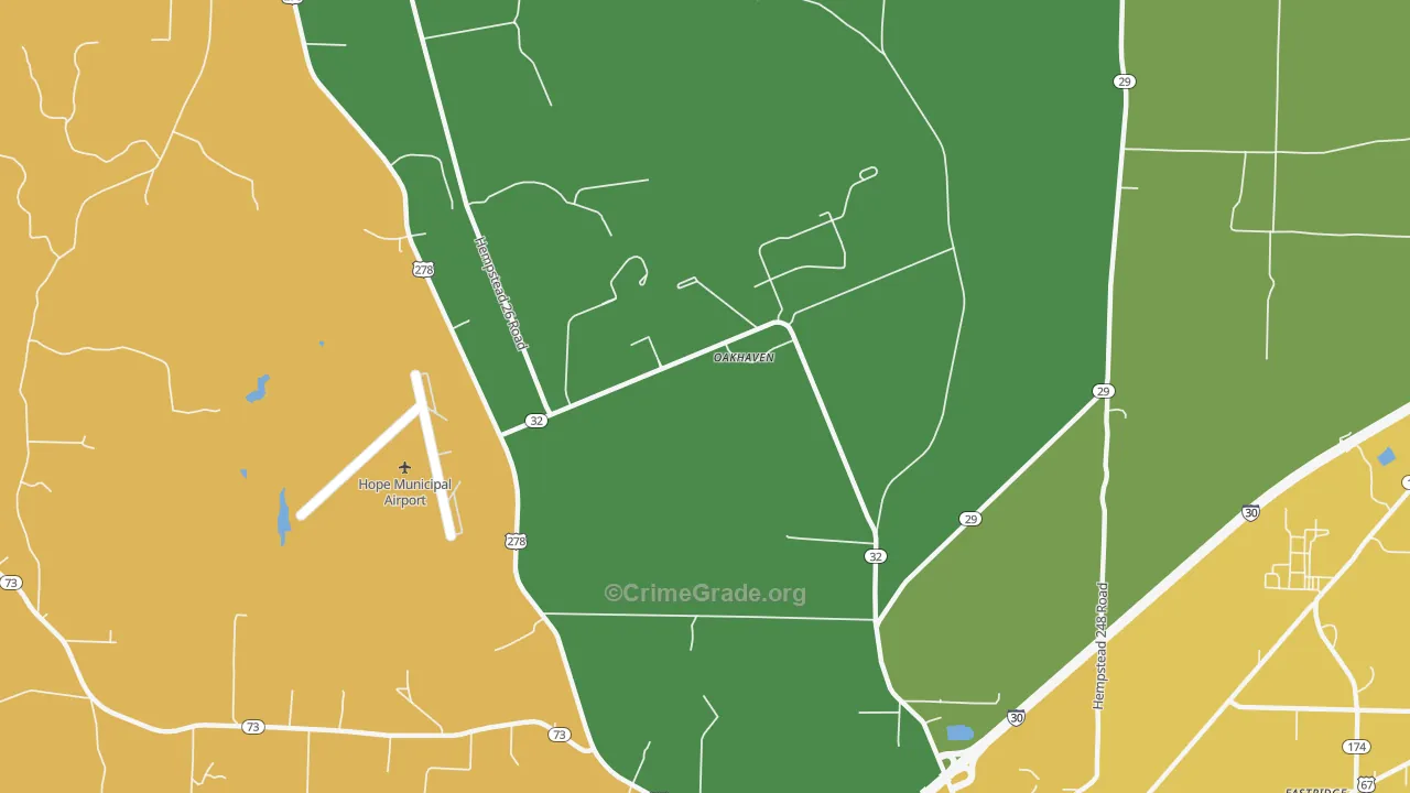 Oakhaven, AR Map of Burglary Rates