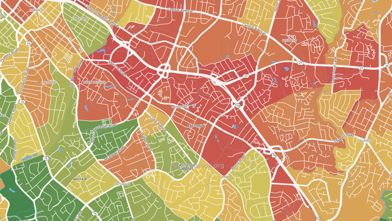 Oakhurst, Charlotte, NC Map of Burglary Rates