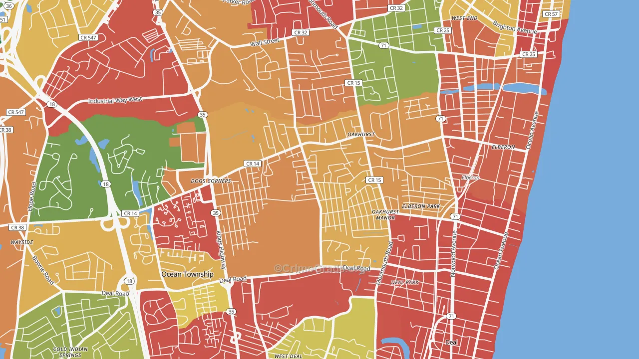 Oakhurst, NJ Map of Burglary Rates