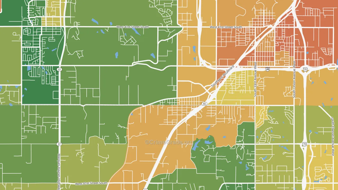 Oakhurst, OK Map of Burglary Rates
