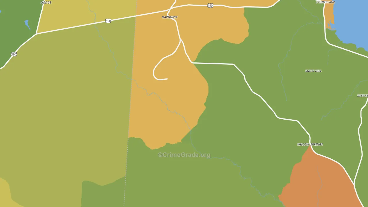 Oakhurst, TX Map of Burglary Rates