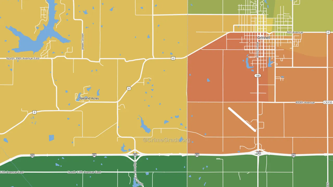 Oakland Acres, IA Map of Burglary Rates