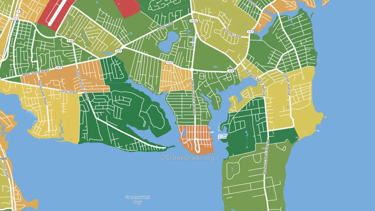 Oakland Beach, Warwick, RI Map of Burglary Rates