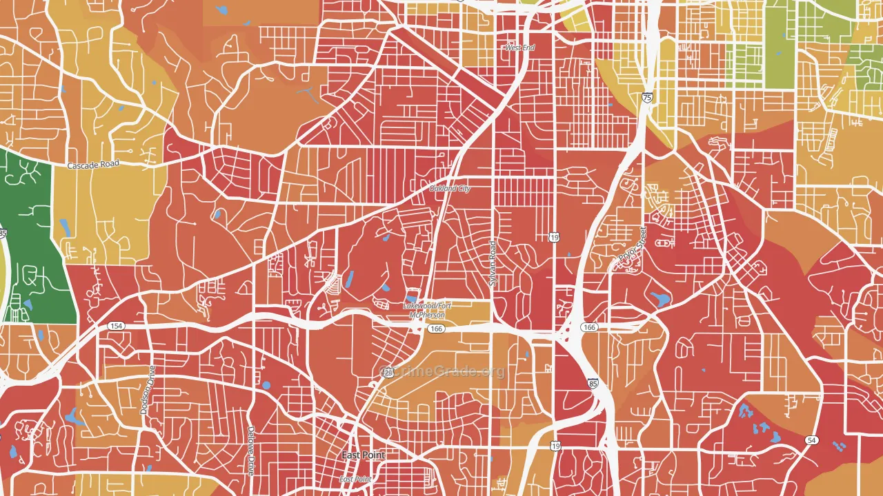 Oakland City, Atlanta, GA Map of Burglary Rates