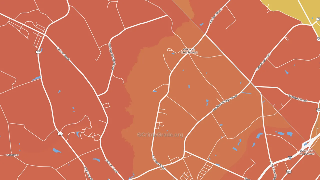 Oakland Cross Roads, SC Map of Burglary Rates