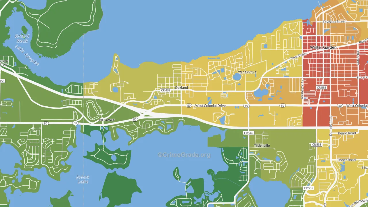 Oakland, FL Map of Burglary Rates