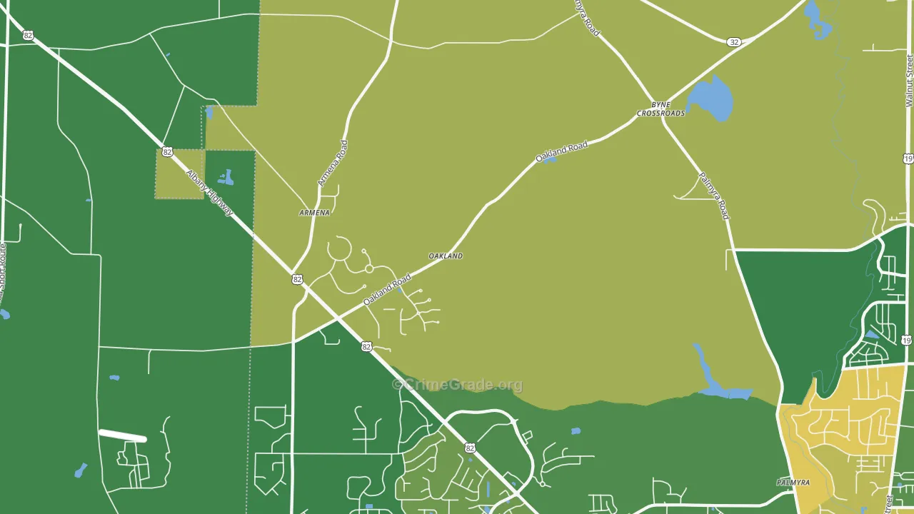 Oakland, GA Map of Burglary Rates