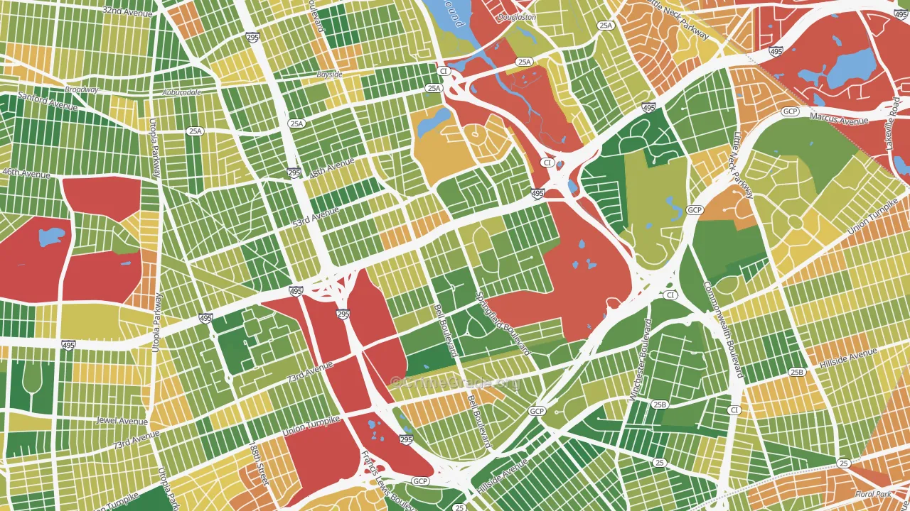 Oakland Gardens, Queens, NY Map of Burglary Rates