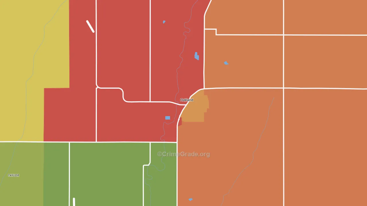 Oakland, IA Map of Burglary Rates