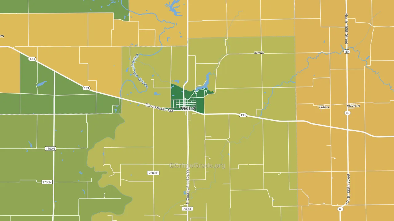 Oakland, IL Map of Burglary Rates