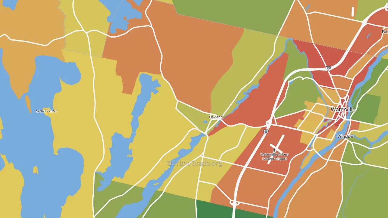 Oakland, ME Map of Burglary Rates