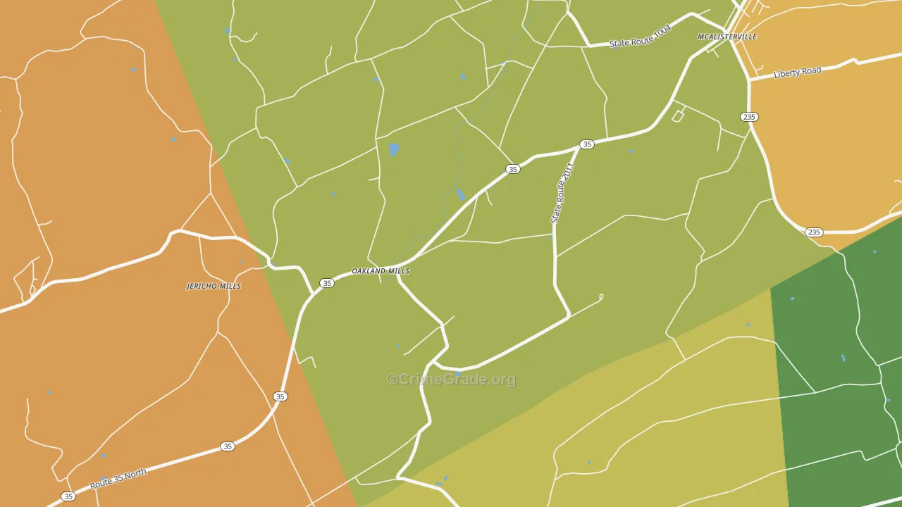 Oakland Mills, PA Map of Burglary Rates