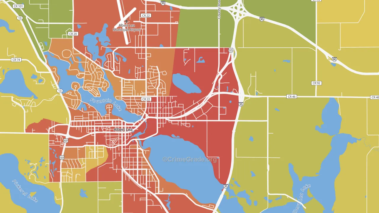 Oakland, MN Map of Burglary Rates