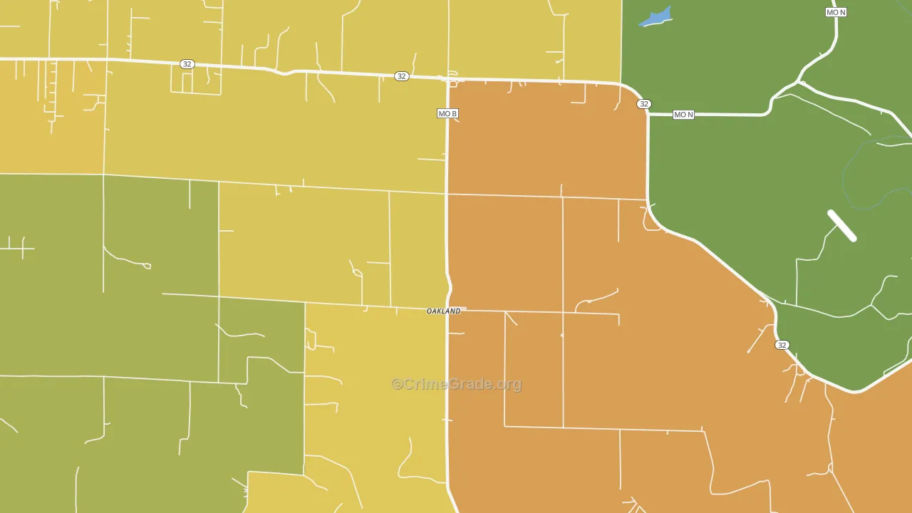 Oakland, MO Map of Burglary Rates