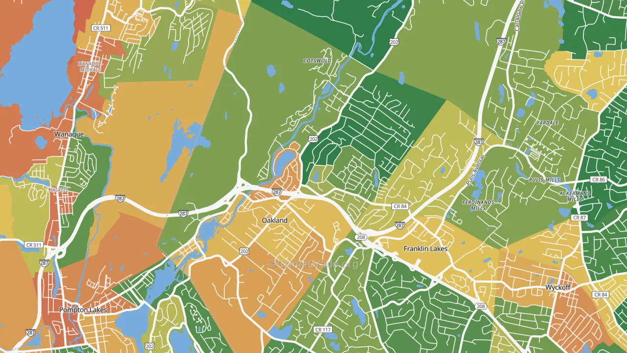 Oakland, NJ Map of Burglary Rates