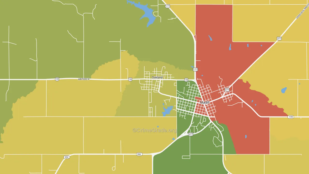 Oakland, OK Map of Burglary Rates