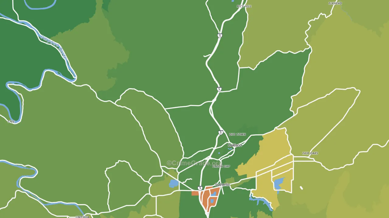 Oakland, OR Map of Burglary Rates