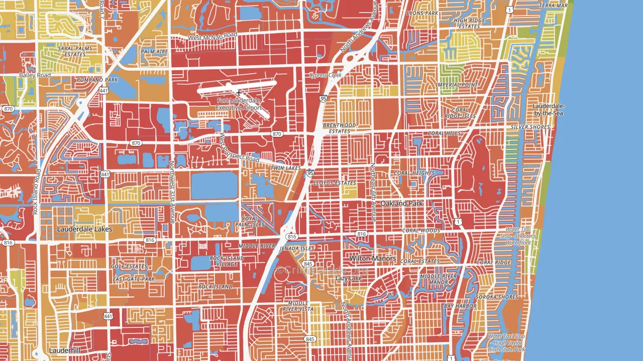 Oakland Park, FL Map of Burglary Rates