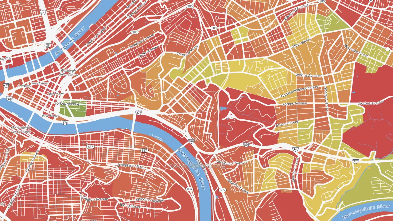 Oakland, Pittsburgh, PA Map of Burglary Rates
