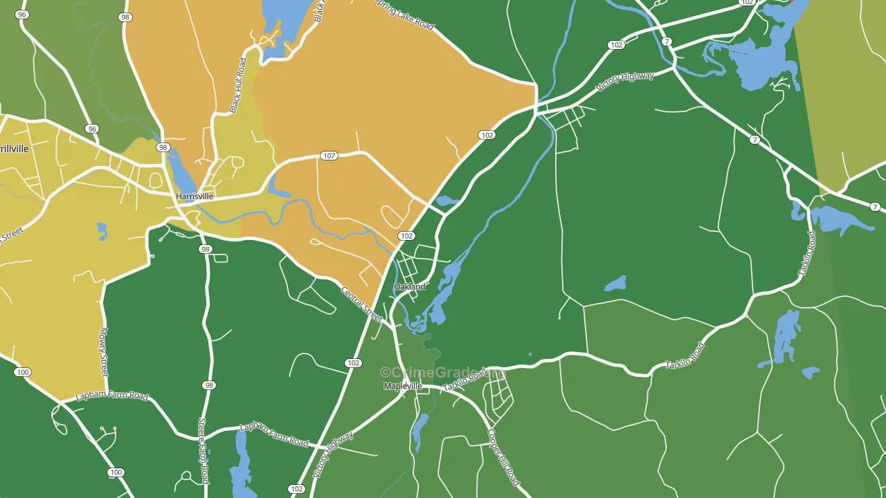 Oakland, RI Map of Burglary Rates
