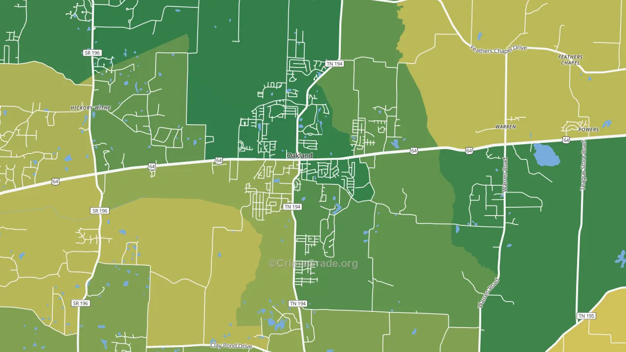 Oakland, TN Map of Burglary Rates