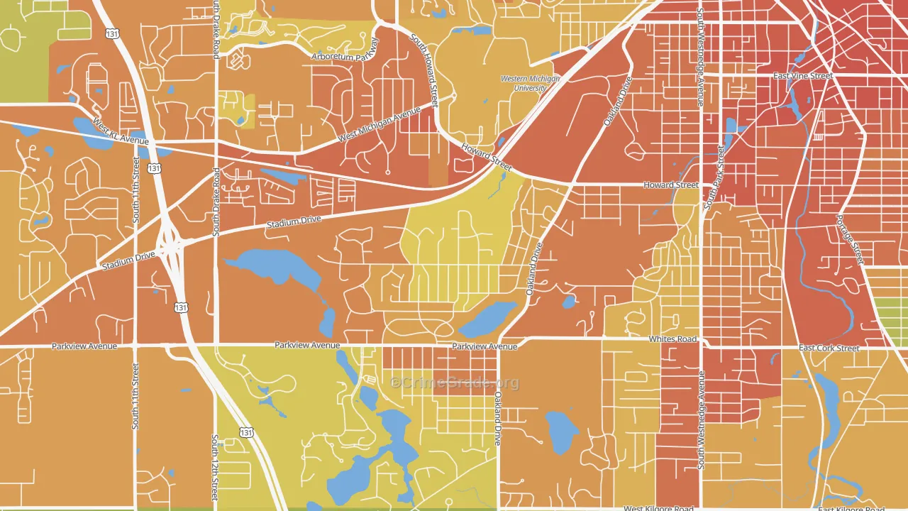 Oakland-Winchell, Kalamazoo, MI Map of Burglary Rates
