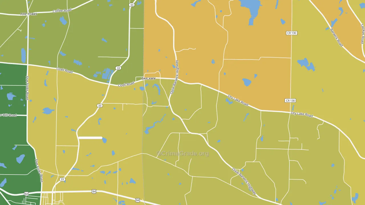 Oaklawn, GA Map of Burglary Rates
