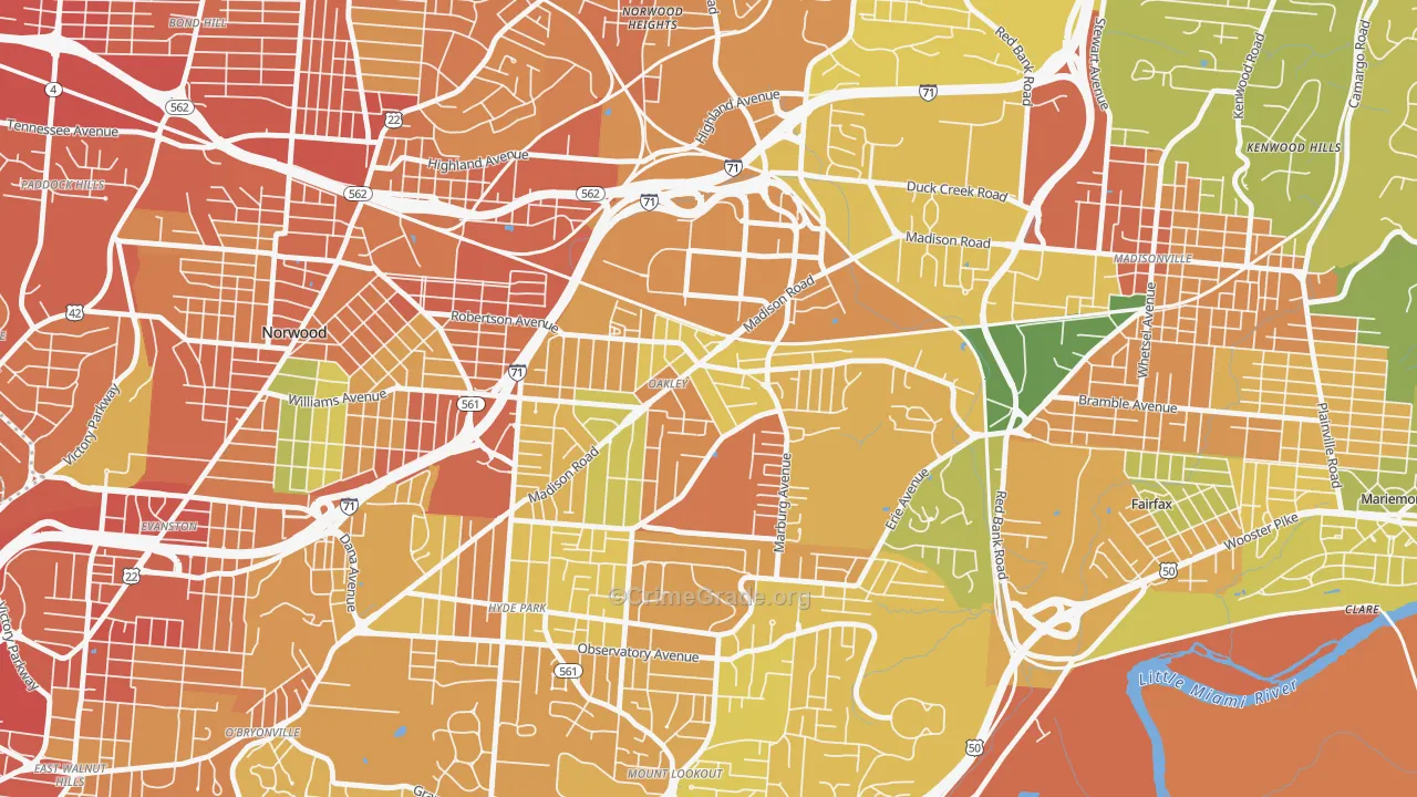 Oakley, Cincinnati, OH Map of Burglary Rates