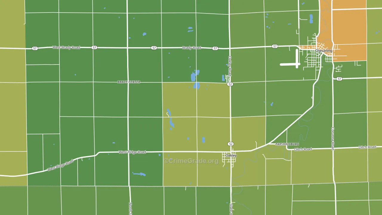 Oakley, MI Map of Burglary Rates