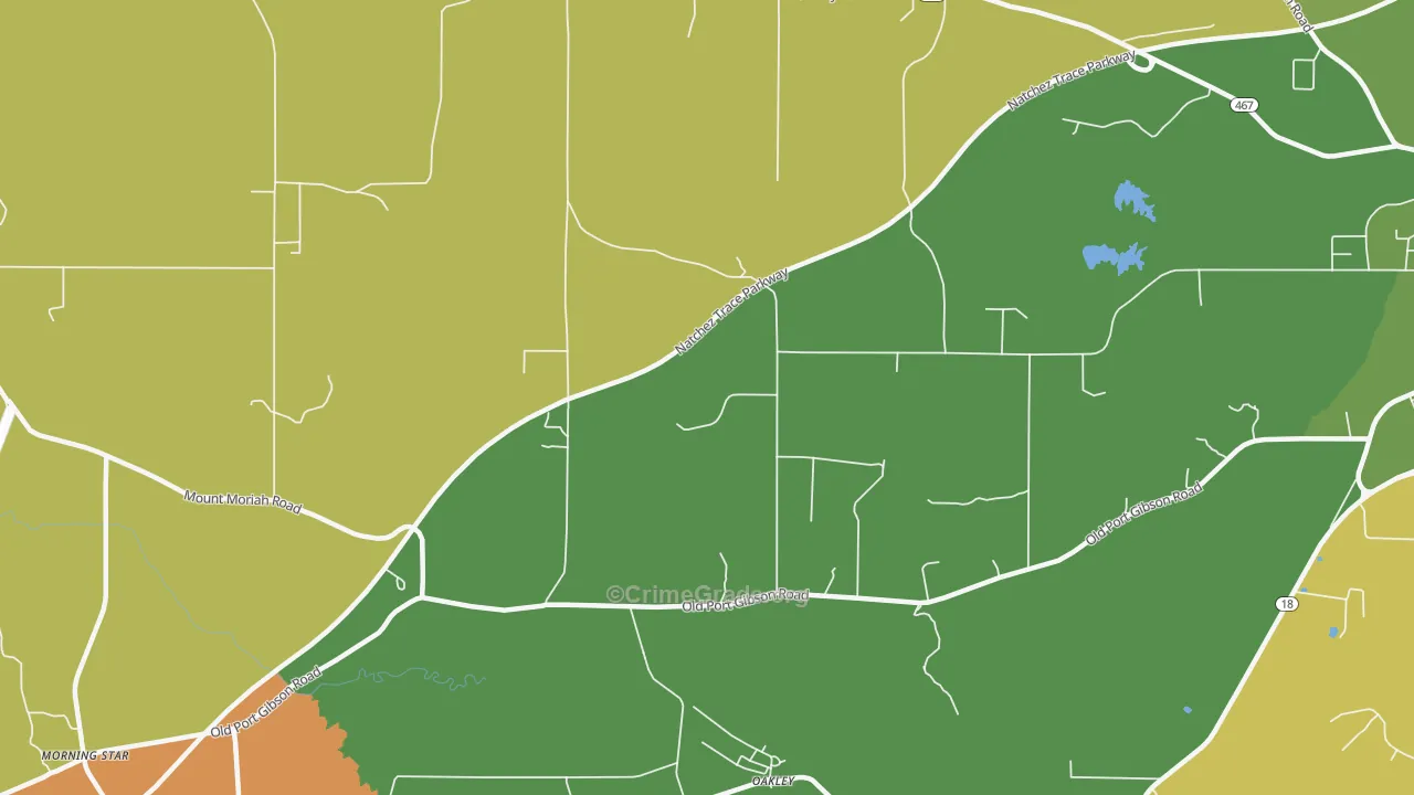 Oakley, MS Map of Burglary Rates