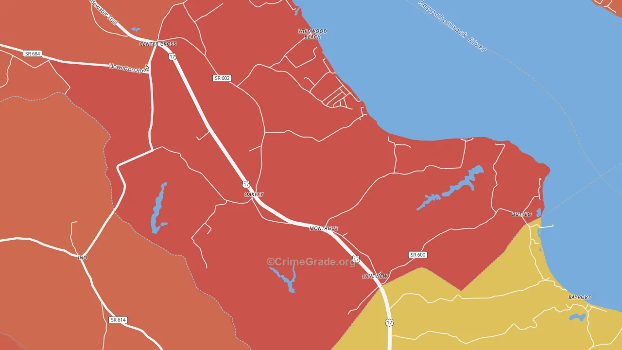 Oakley, VA Map of Burglary Rates