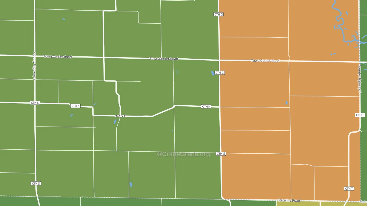 Oakley, WI Map of Burglary Rates