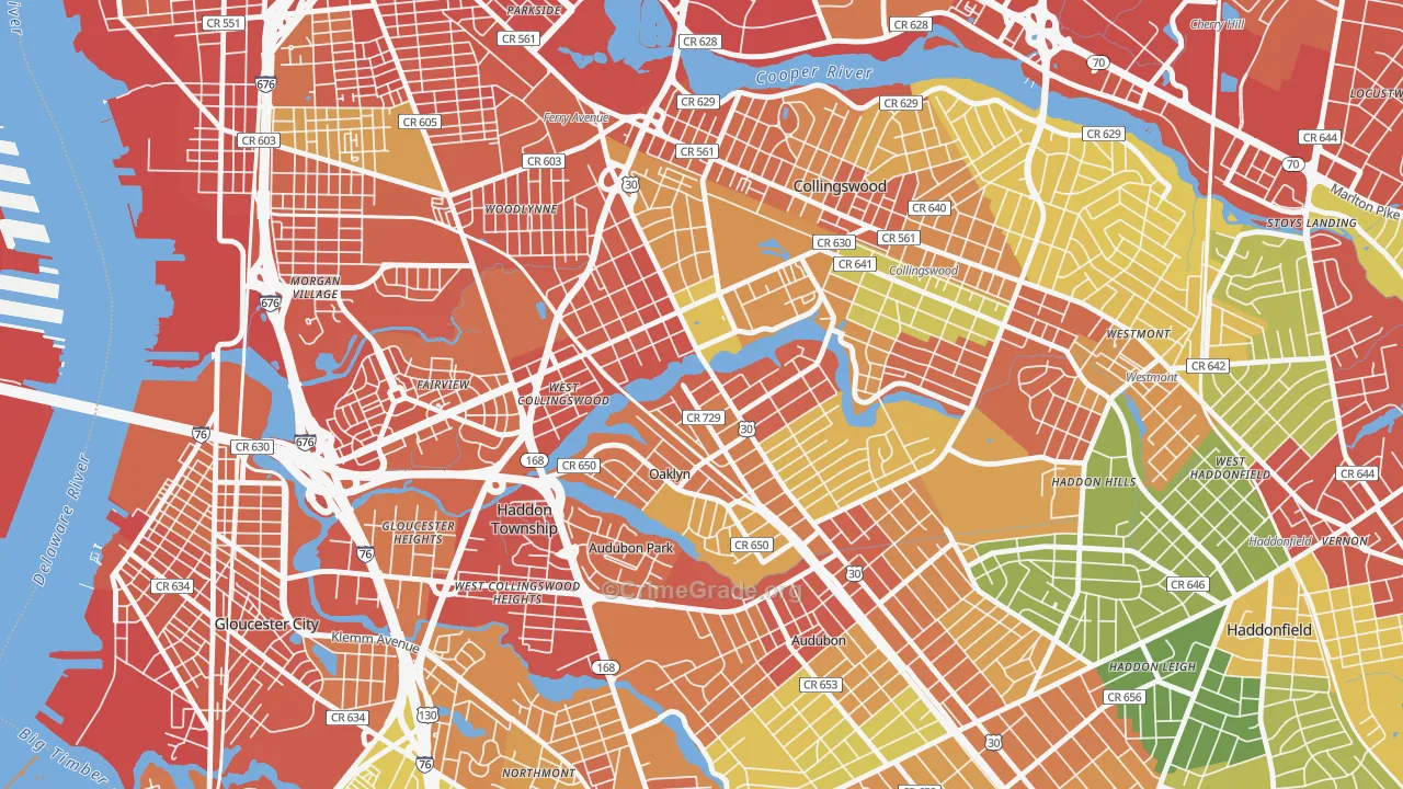 Oaklyn, NJ Map of Burglary Rates