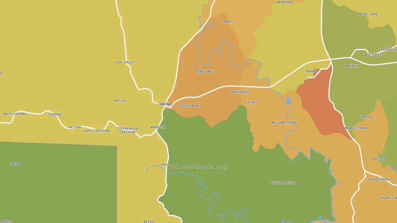Oakman, AL Map of Burglary Rates