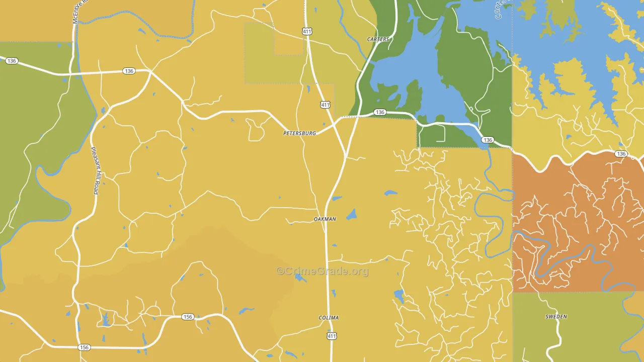 Oakman, GA Map of Burglary Rates