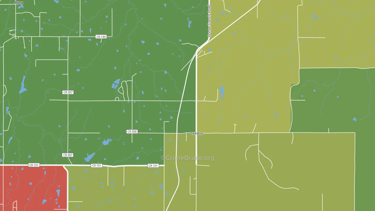 Oakman, OK Map of Burglary Rates