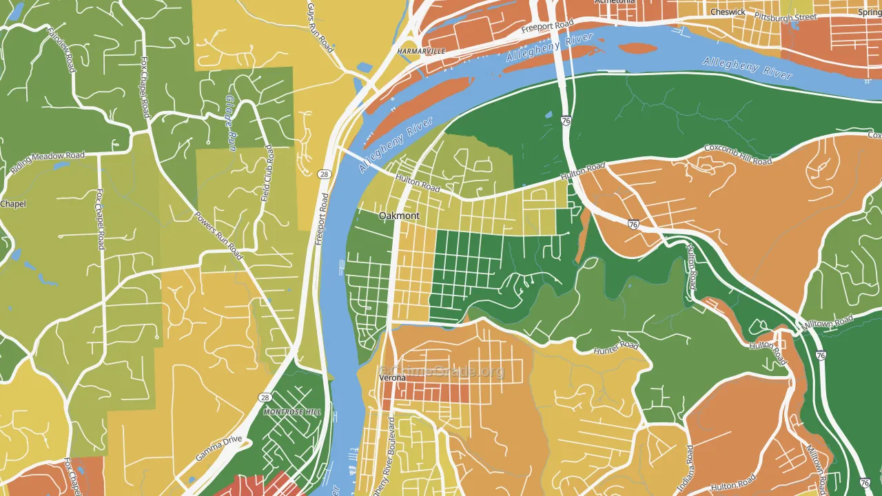Oakmont, PA Map of Burglary Rates