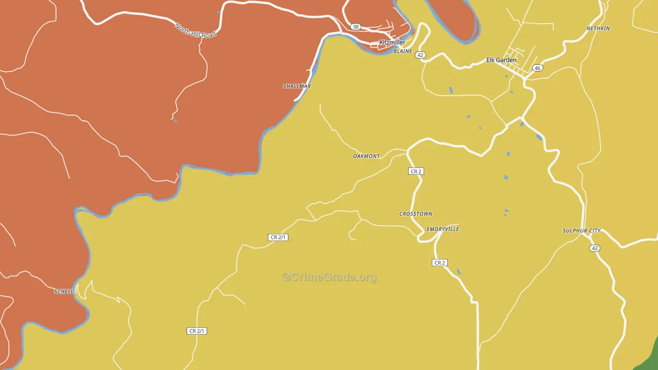 Oakmont, WV Map of Burglary Rates