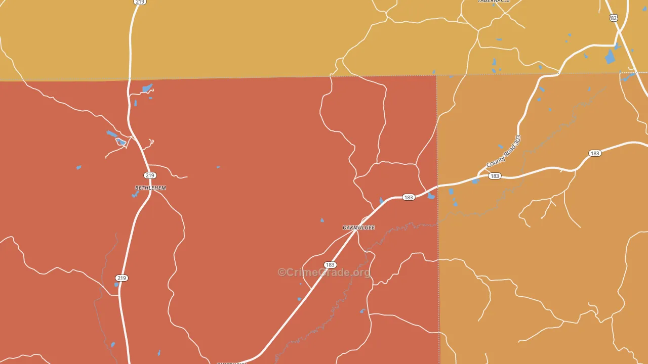 Oakmulgee, AL Map of Burglary Rates
