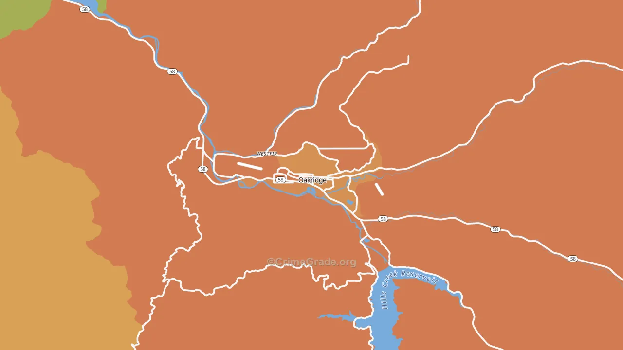 Oakridge, OR Map of Burglary Rates