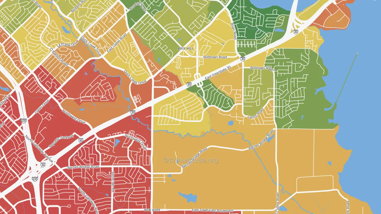 Oaks, Garland, TX Map of Burglary Rates