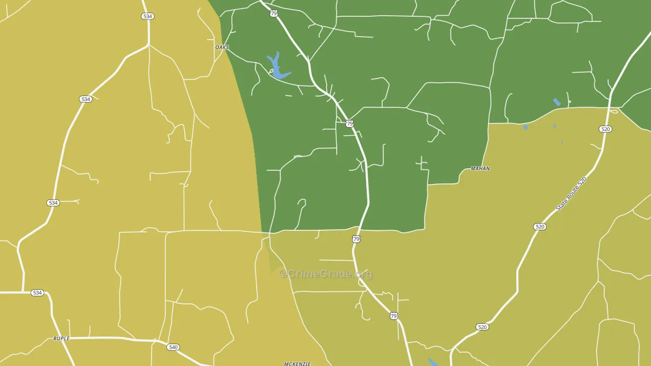 Oaks, LA Map of Burglary Rates