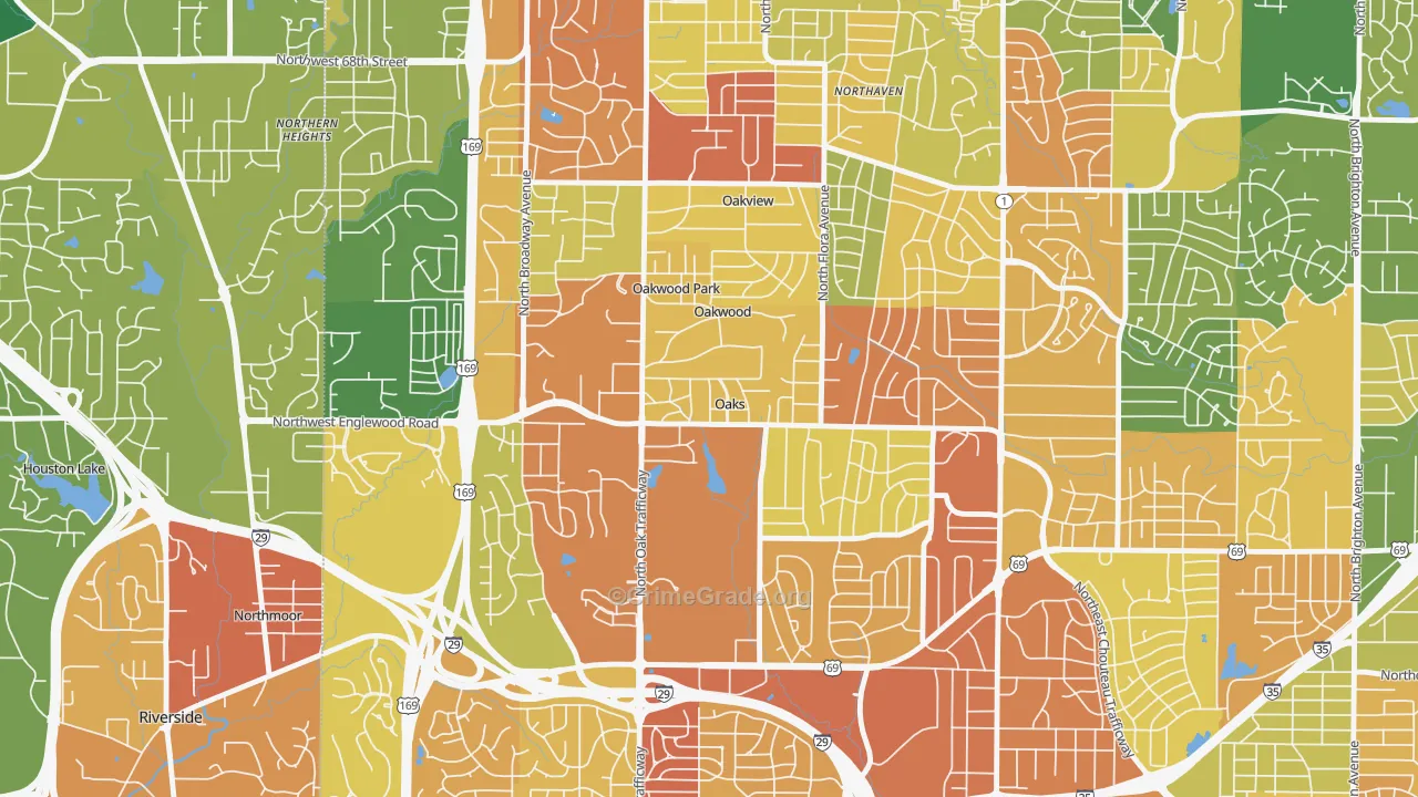 Oaks, MO Map of Burglary Rates