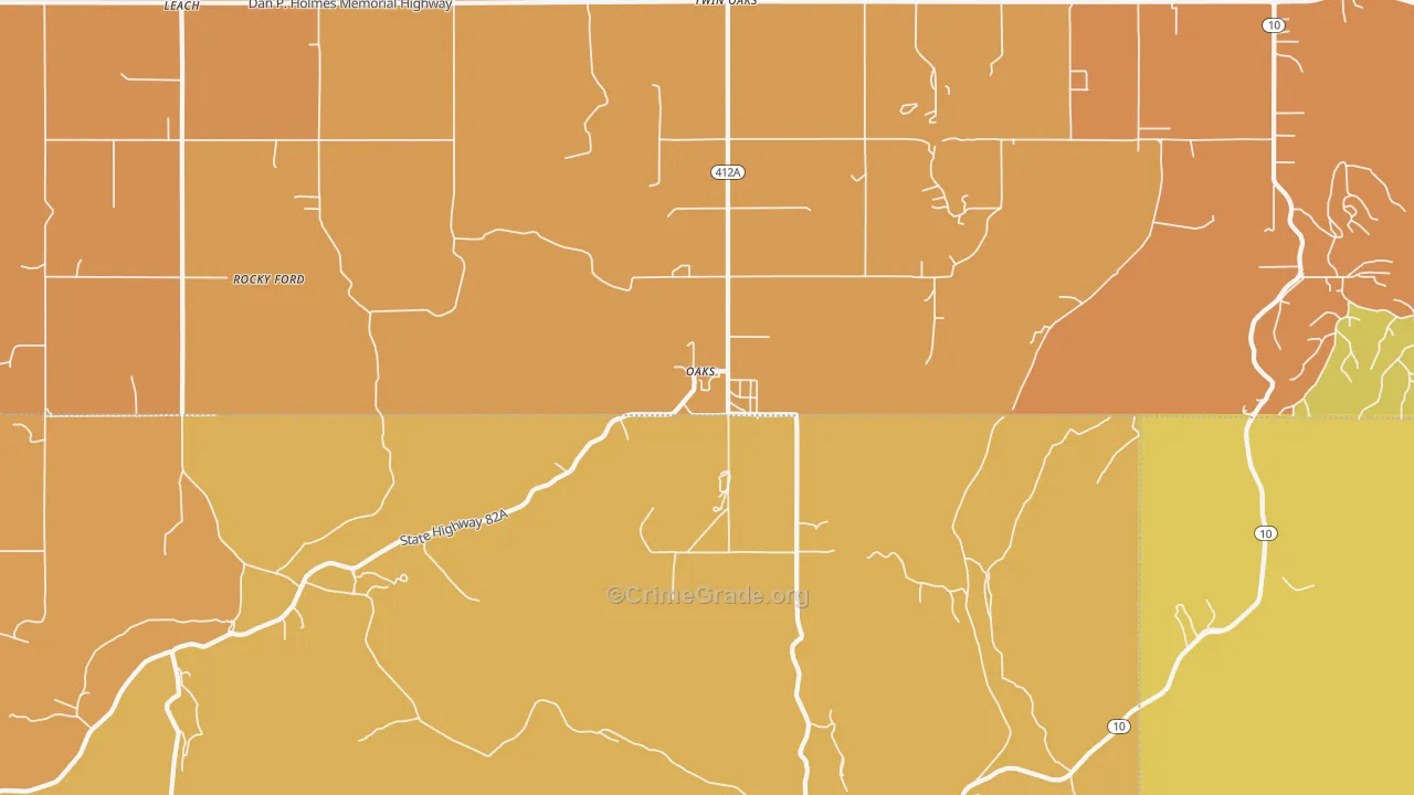 Oaks, OK Map of Burglary Rates