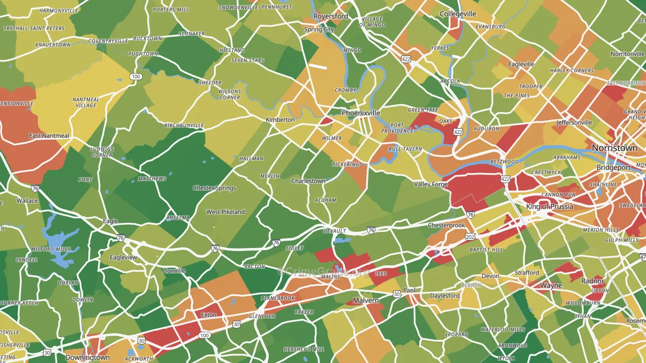 Oaks, PA Map of Burglary Rates